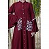 Front open embroidery abaya with Bell sleeves- Maroon